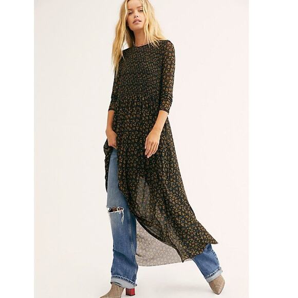 Free people Hello And Goodbye floral Mesh Midi Dress Sz M - Picture 1 of 6
